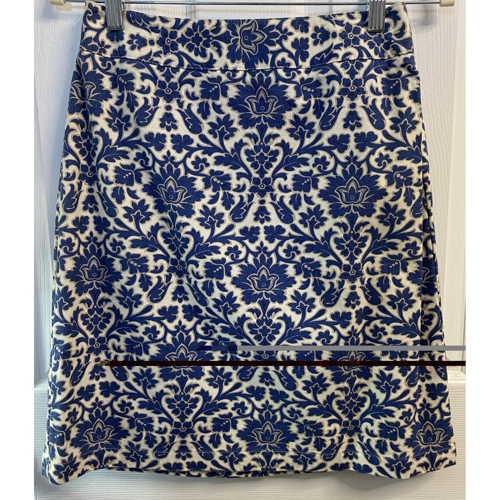 Talbots Womens Pencil Skirt Blue/Ivory Paisley Knee Length Back Zip Cotton Sz.4